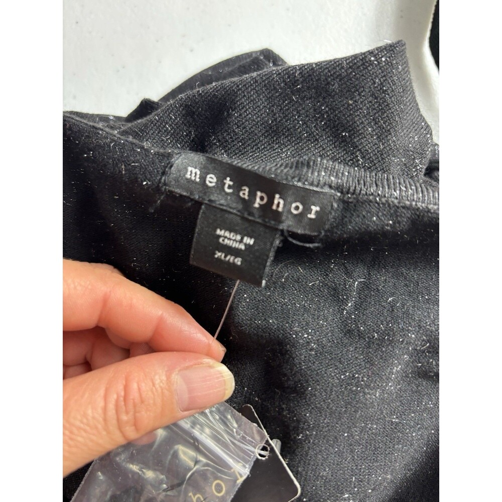 Metaphor Women’s XL Black Sweater Top with Silver Metallic Threads Sparkle Knit - Picture 6 of 12